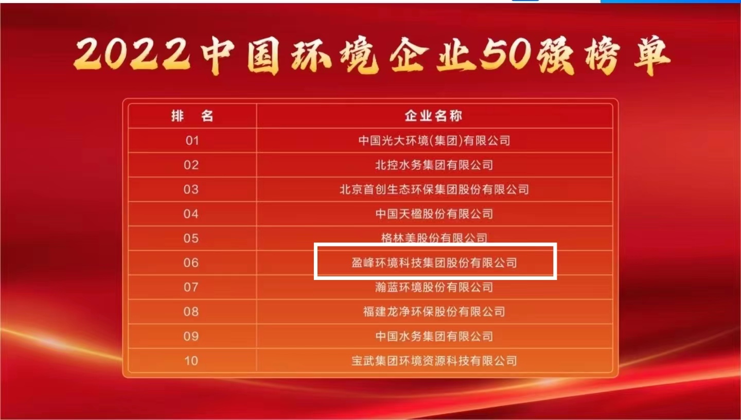 ky开元环境连续5年荣登“中国环境企业50强”榜单