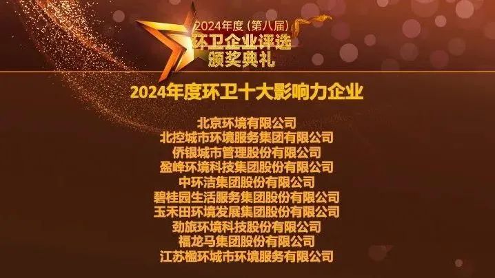 连续五年登榜丨ky开元环境荣膺“2024年度环卫十大影响力企业”